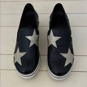 Stella McCartney Navy leather wedge sneakers. Size 38